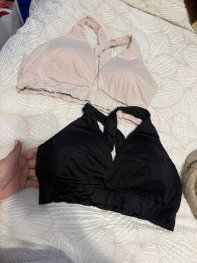 Auden Knot-Back Bralettes in Black and Light Pink